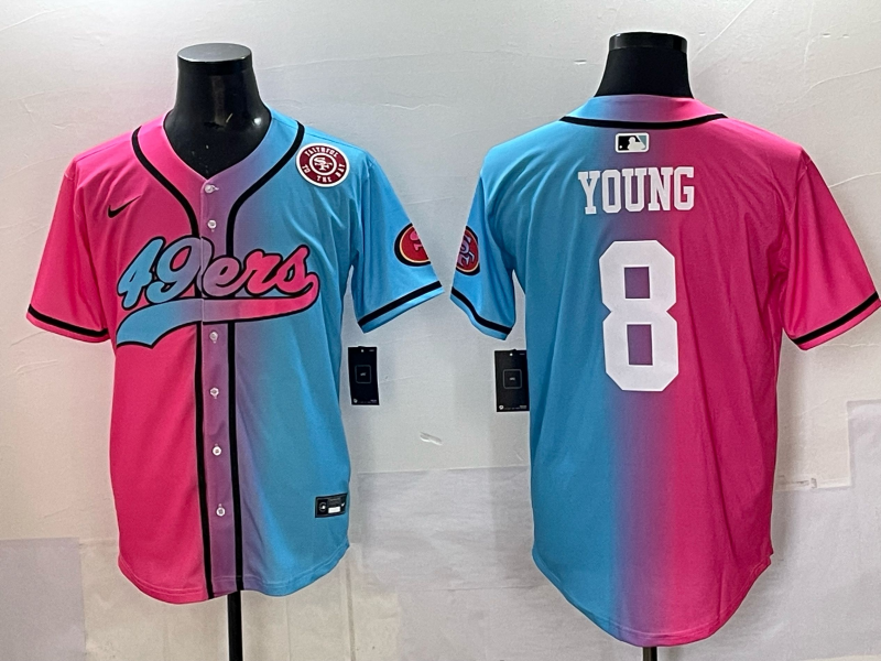 Men 2025 San Francisco 49ers 8 Young Pink Blue pink Nike Limited NFL Jersey 0011